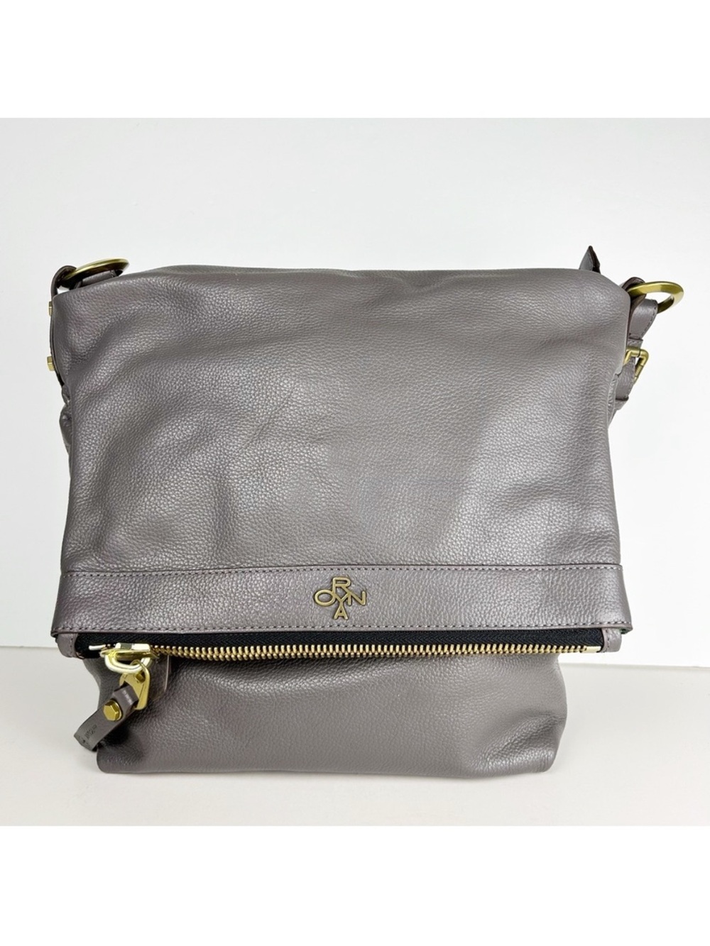 orYany Foldover Flap Gray Leather Slouchy Hobo Shoulder Bag Purse